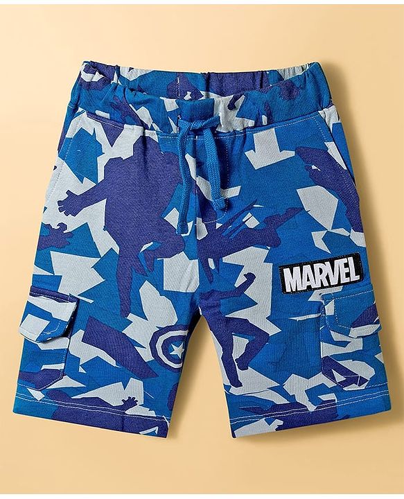 Pine Kids Marvel Single Jersey Knit Drop Shoulder Half Sleeves T-Shirt & Shorts Set With Avengers Graphics & Camouflage Detailing - Multicolor