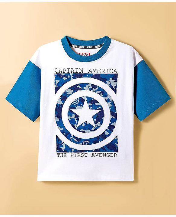 Pine Kids Marvel Single Jersey Knit Drop Shoulder Half Sleeves T-Shirt & Shorts Set With Avengers Graphics & Camouflage Detailing - Multicolor