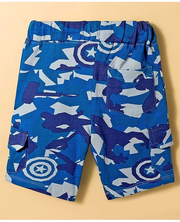 Pine Kids Marvel Single Jersey Knit Drop Shoulder Half Sleeves T-Shirt & Shorts Set With Avengers Graphics & Camouflage Detailing - Multicolor