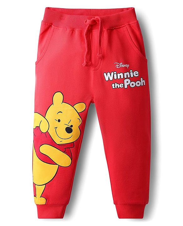 Babyhug Disney Single Jersey Knit Half Sleeves T-Shirt & Track Pant Set with Front and Back Winnie the Pooh Graphic - Blue & Red