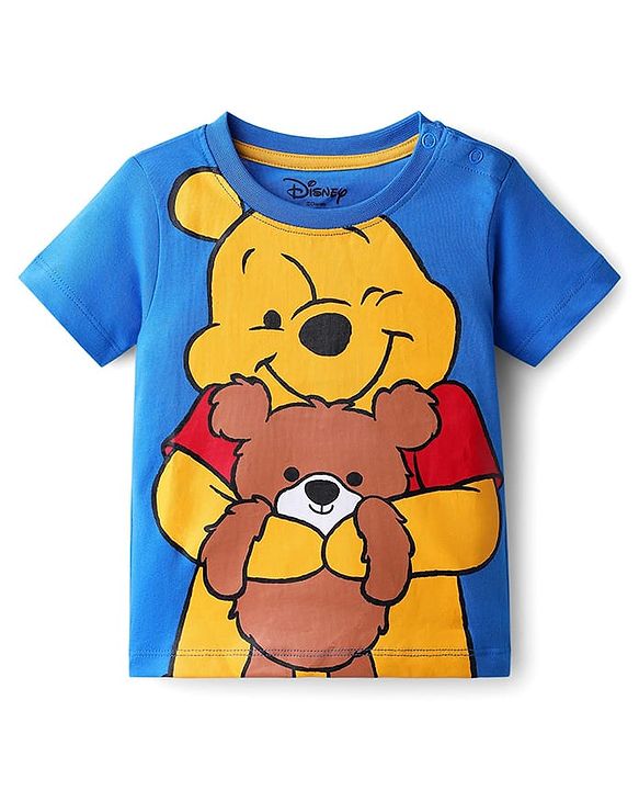 Babyhug Disney Single Jersey Knit Half Sleeves T-Shirt & Track Pant Set with Front and Back Winnie the Pooh Graphic - Blue & Red