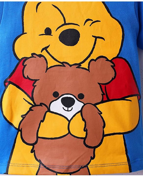 Babyhug Disney Single Jersey Knit Half Sleeves T-Shirt & Track Pant Set with Front and Back Winnie the Pooh Graphic - Blue & Red