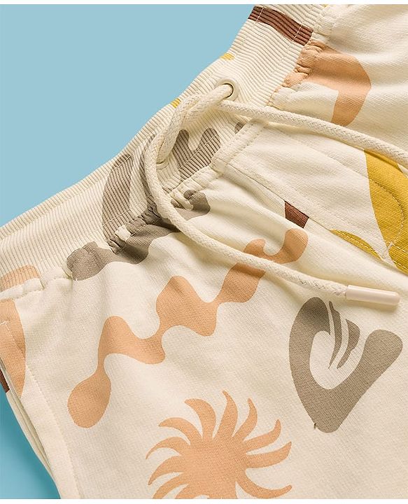 Pine Kids Looper Above Knee Length Short With Floral Print - Off White
