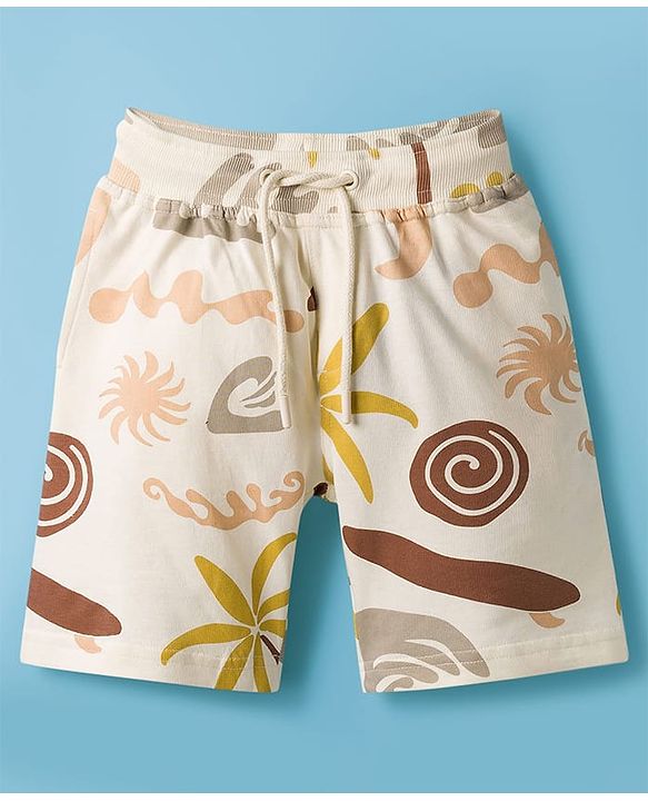 Pine Kids Looper Above Knee Length Short With Floral Print - Off White