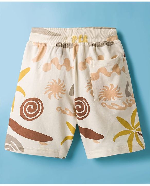 Pine Kids Looper Above Knee Length Short With Floral Print - Off White