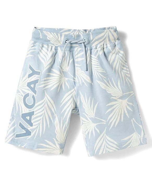 Pine Kids Looper Knit Shorts with Vacay Print - Sky Blue