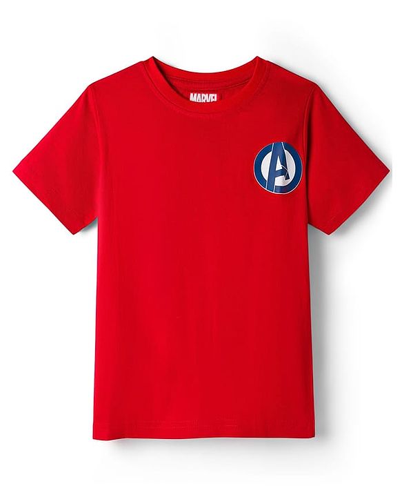 Pine Kids Marvel Single Jersey Knit Half Sleeves T-Shirt With Avengers Graphics & Badge Detailing - Red