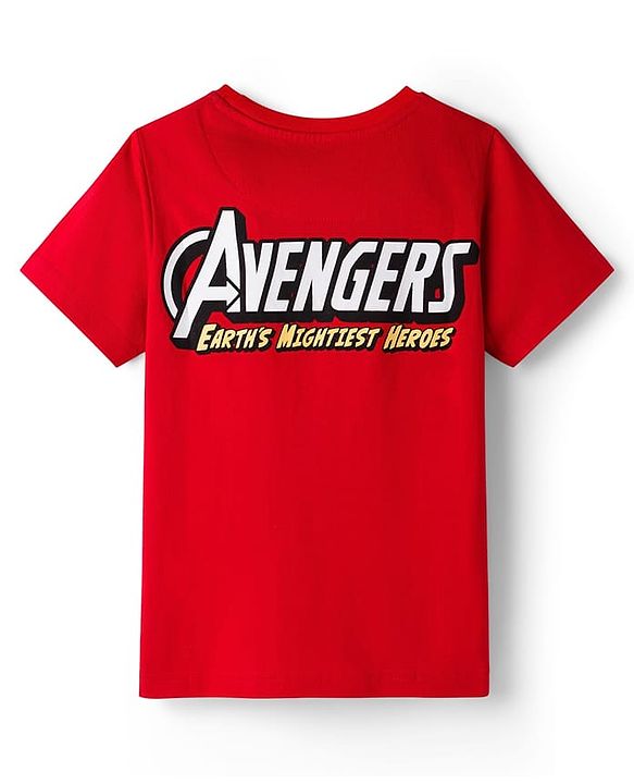 Pine Kids Marvel Single Jersey Knit Half Sleeves T-Shirt With Avengers Graphics & Badge Detailing - Red