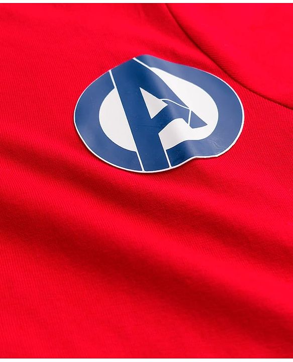 Pine Kids Marvel Single Jersey Knit Half Sleeves T-Shirt With Avengers Graphics & Badge Detailing - Red