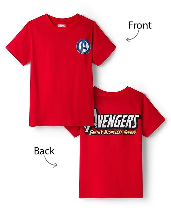 Pine Kids Marvel Single Jersey Knit Half Sleeves T-Shirt With Avengers Graphics & Badge Detailing - Red