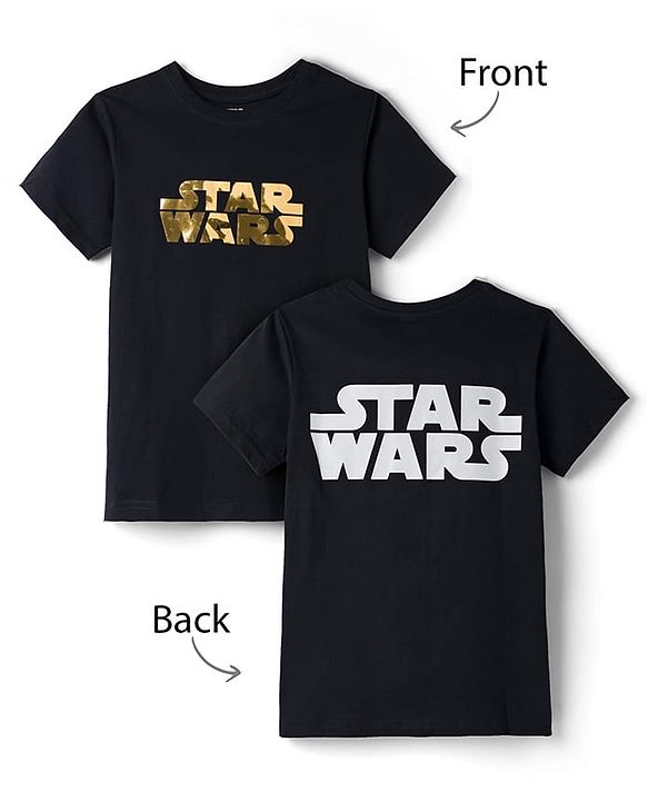 Pine Kids Lucas Single Jersey Knit Drop Shoulder Half Sleeves T-Shirt with Star Wars Gold Foil Detailing - Black