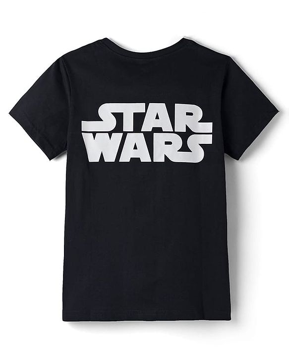 Pine Kids Lucas Single Jersey Knit Drop Shoulder Half Sleeves T-Shirt with Star Wars Gold Foil Detailing - Black