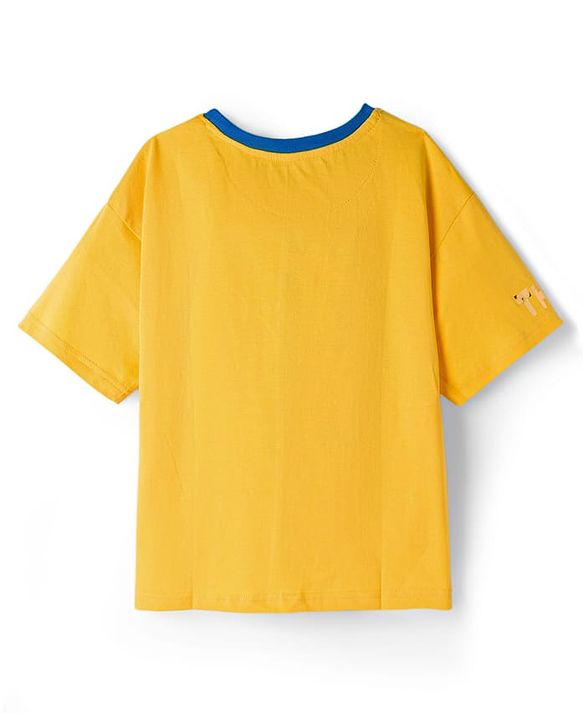 Pine Kids Marvel Terry Knit Half Sleeves Drop Shoulder T-Shirt With Thor Print & Gold Foil Detailing - Yellow