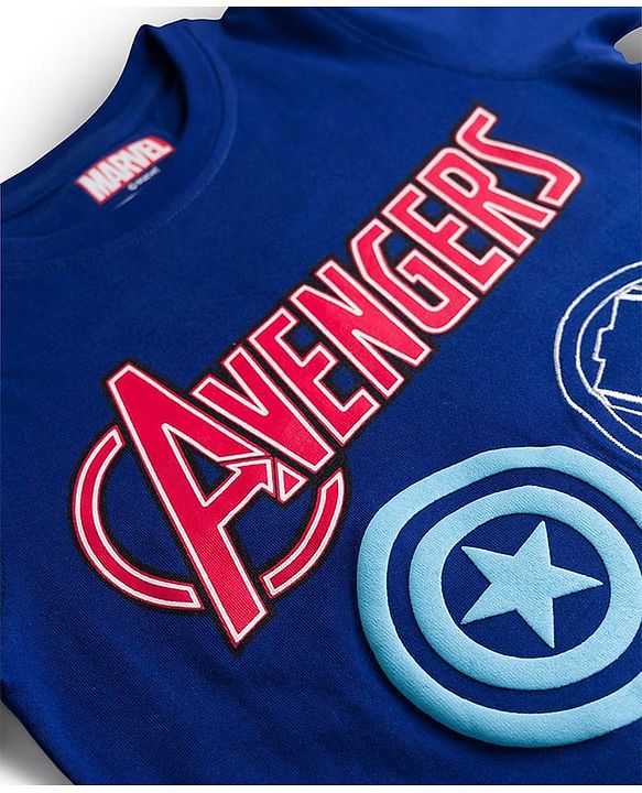 Pine Kids Marvel Single Jersey Knit Full Sleeves T-Shirt With Avengers Print - Blue