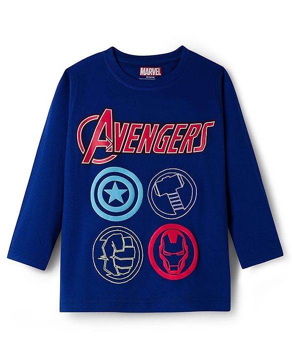 Pine Kids Marvel Single Jersey Knit Full Sleeves T-Shirt With Avengers Print - Blue