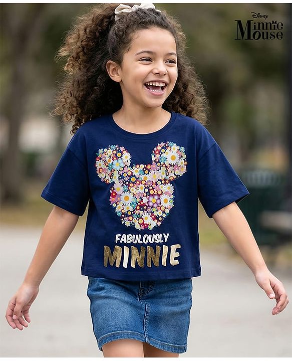 Pine Kids Disney Single Jersey Knit Half Sleeves Oversized T-Shirt With Minnie Mouse Graphics - Navy Blue