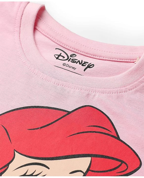 Babyhug Disney Single Jersey Knit Half Sleeves T-Shirt & Skirt Set with Ariel Graphic & Mesh Detailing - Multicolor
