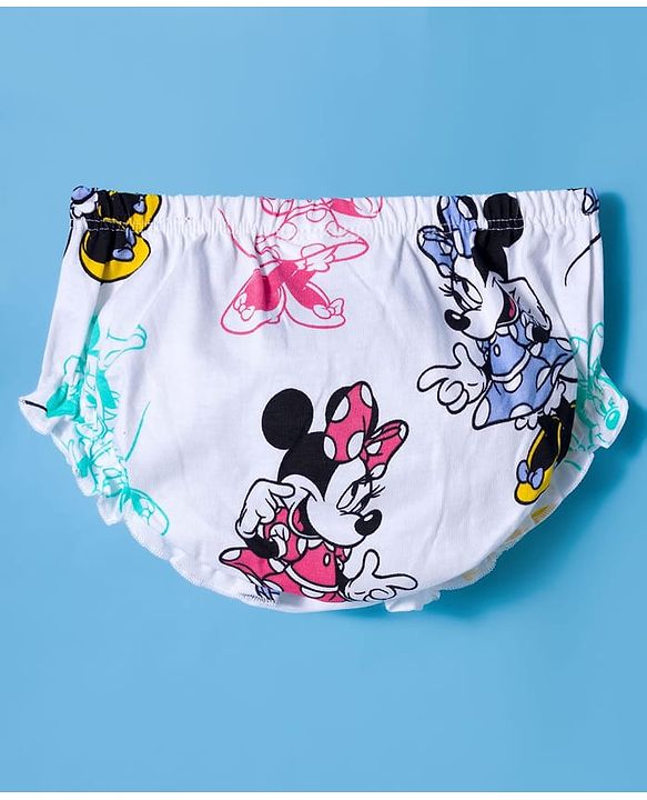 Babyhug Disney Single Jersey Knit Frill Sleeves Frock with Bloomer & Minnie Mouse Print - White