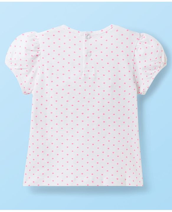 Babyhug Single Jersey Knit Half Sleeves Polka Dots & Floral Printed T-Shirt & Dungaree - White