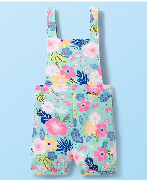 Babyhug Single Jersey Knit Half Sleeves Polka Dots & Floral Printed T-Shirt & Dungaree - White