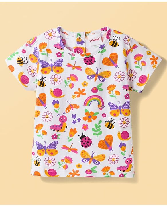 Babyhug Single Jersey Knit Half Sleeves T-Shirt & Dungaree Set with Jungle Theme Print & Embroidery - Multicolor