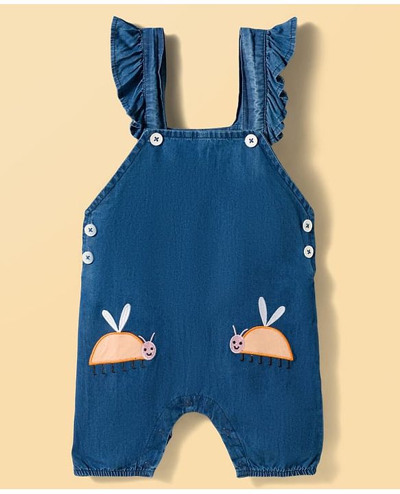 Babyhug Single Jersey Knit Half Sleeves T-Shirt & Dungaree Set with Jungle Theme Print & Embroidery - Multicolor