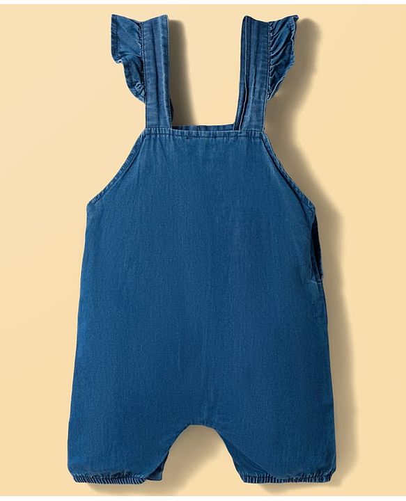 Babyhug Single Jersey Knit Half Sleeves T-Shirt & Dungaree Set with Jungle Theme Print & Embroidery - Multicolor