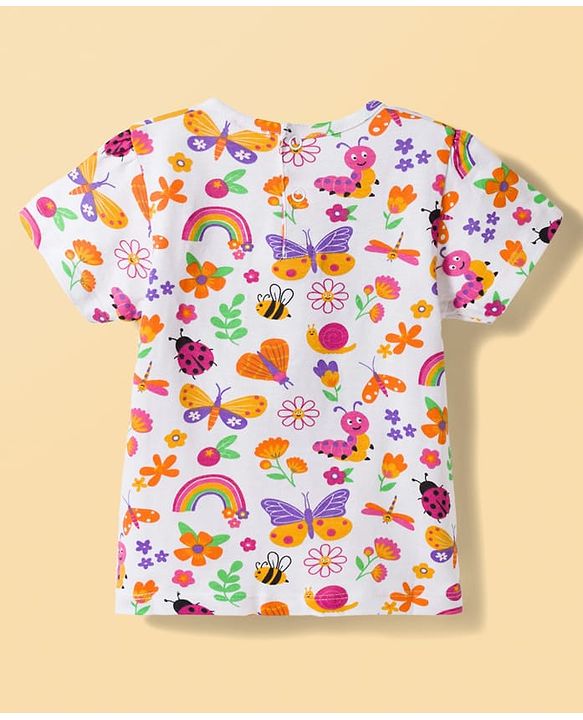 Babyhug Single Jersey Knit Half Sleeves T-Shirt & Dungaree Set with Jungle Theme Print & Embroidery - Multicolor