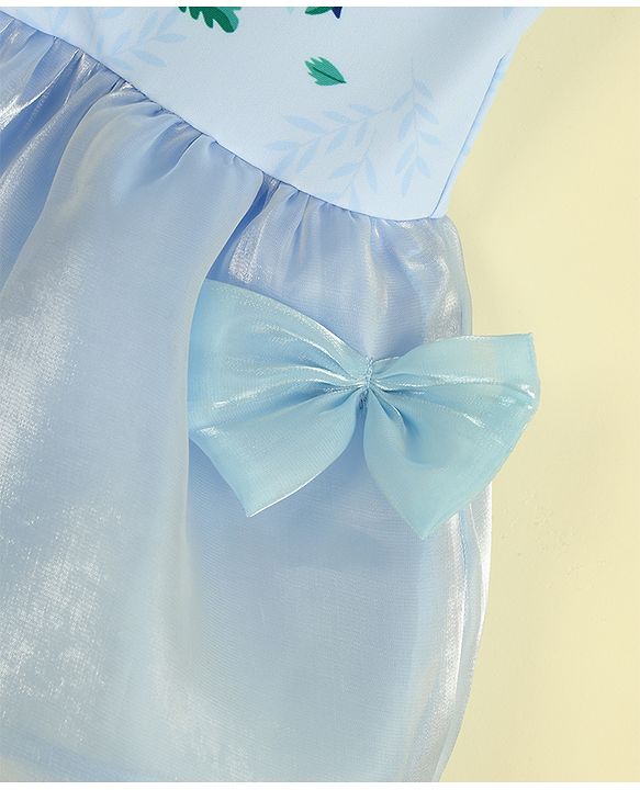 Babyhug Sleeveless Text Printed & Bow Applique Frock Swimsuit - Light Blue