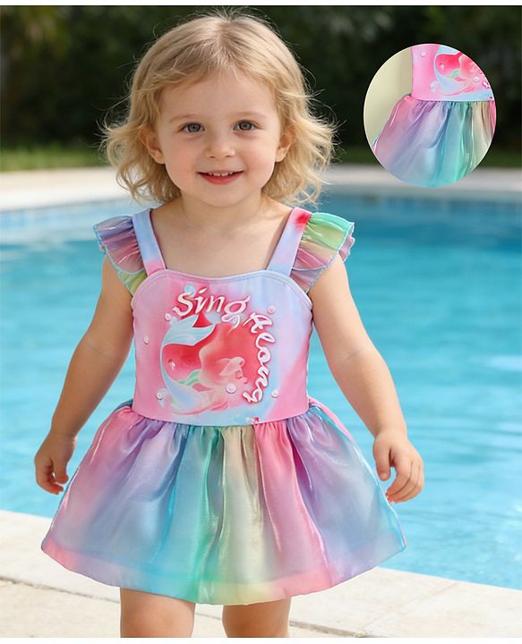 Babyhug Sleeveless Mermaid Printed Frock Swimsuit - Purple