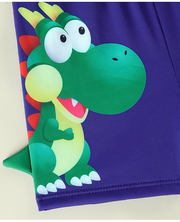 Babyhug Dino Printed Swimming Trunk With Cap - Navy Blue