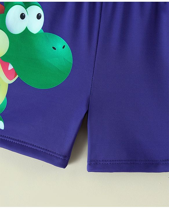 Babyhug Dino Printed Swimming Trunk With Cap - Navy Blue