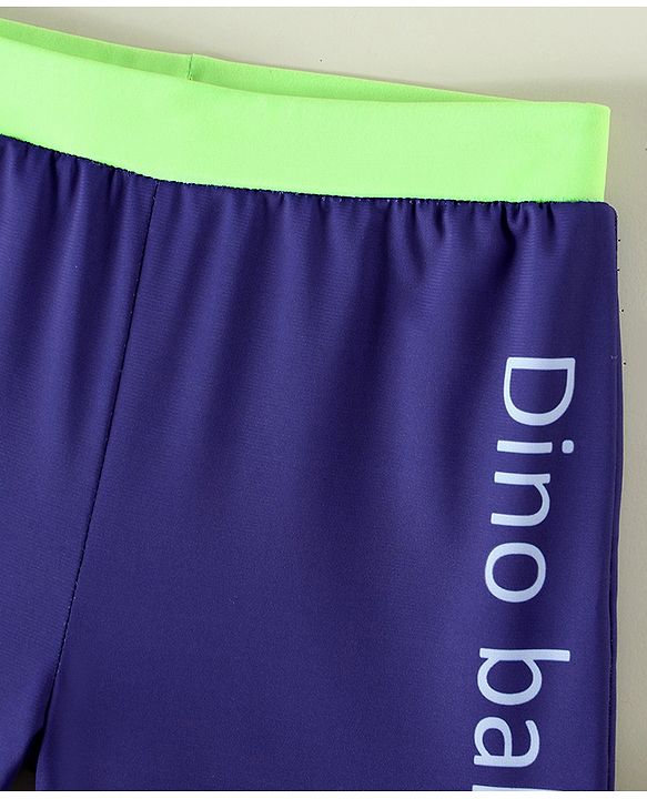 Babyhug Dino Printed Swimming Trunk With Cap - Navy Blue