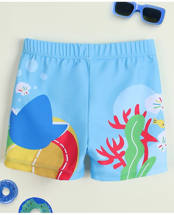 Babyhug Sea Life Printed Swimming Trunk - Light Blue