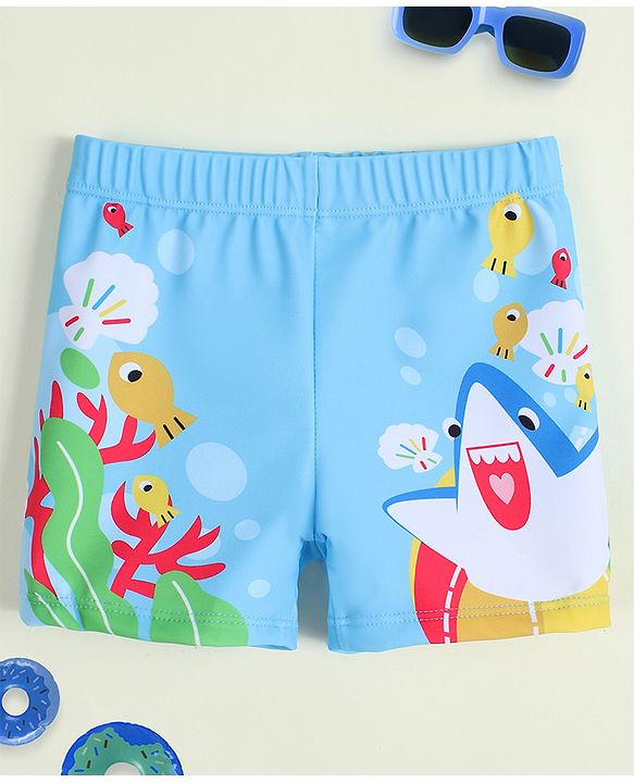 Babyhug Sea Life Printed Swimming Trunk - Light Blue