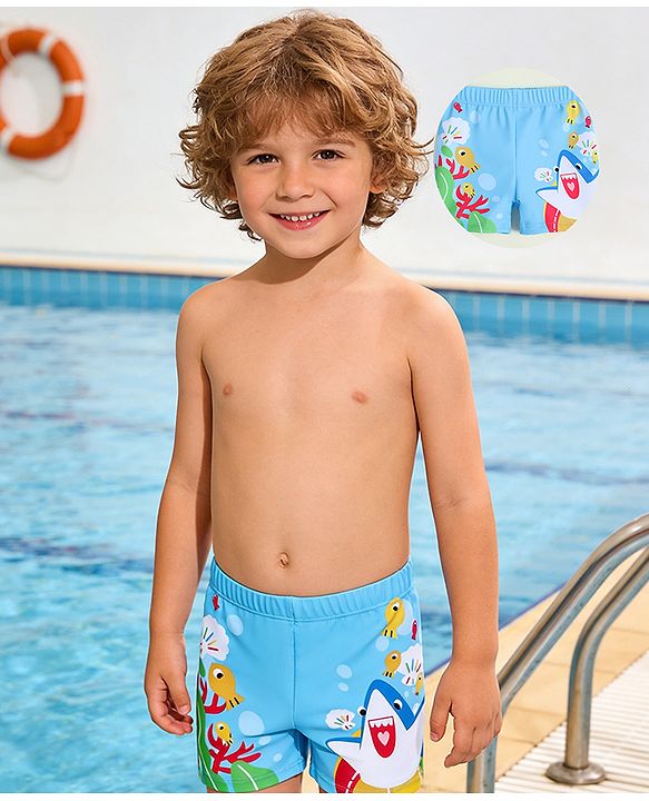Babyhug Sea Life Printed Swimming Trunk - Light Blue