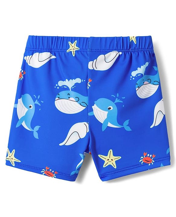 Babyhug Swimming Trunks with Sea Life Theme Print & Cap - Blue