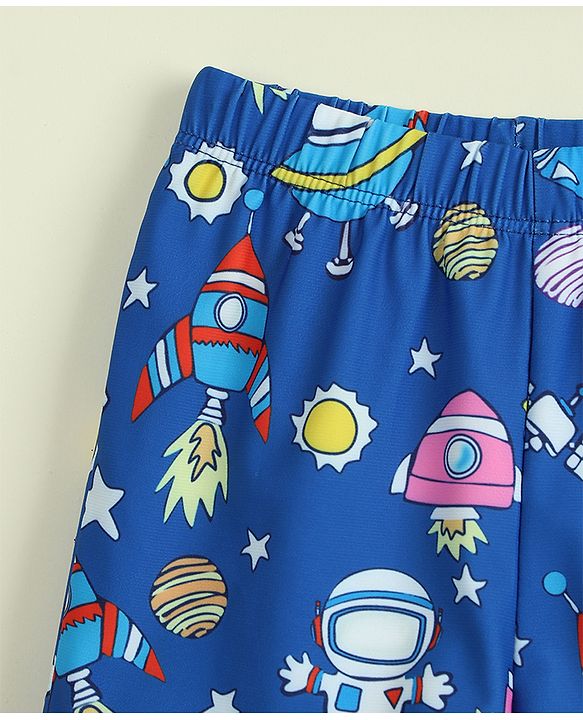 Babyhug Swimming Trunk with Cap & Space Theme Print - Navy Blue