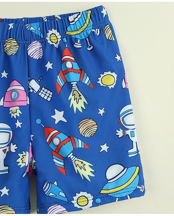 Babyhug Swimming Trunk with Cap & Space Theme Print - Navy Blue