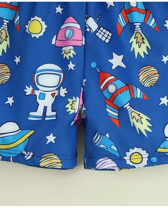 Babyhug Swimming Trunk with Cap & Space Theme Print - Navy Blue
