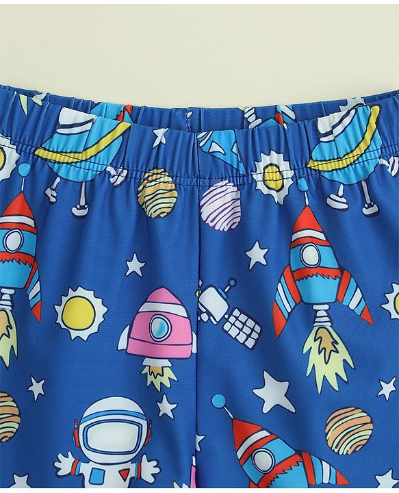 Babyhug Swimming Trunk with Cap & Space Theme Print - Navy Blue