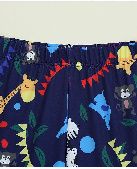 Babyhug Swimming Trunk with Cap & Jungle Theme Print - Navy Blue