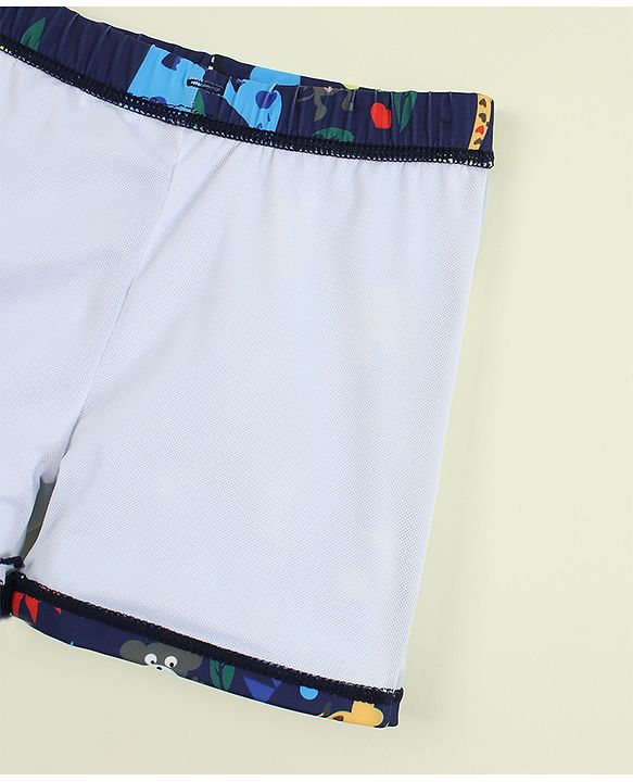 Babyhug Swimming Trunk with Cap & Jungle Theme Print - Navy Blue