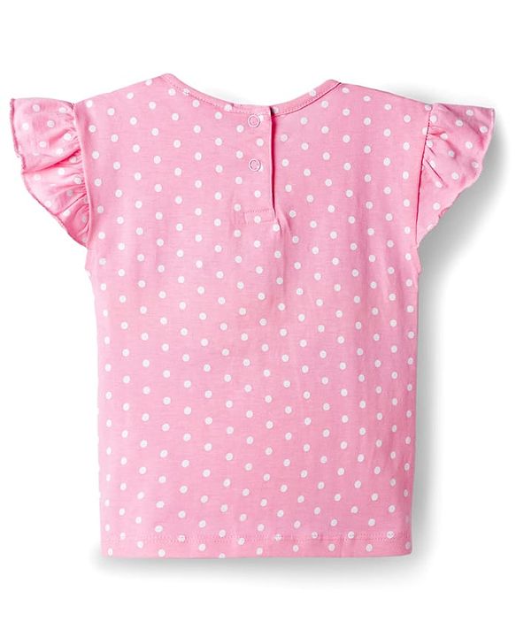 Babyhug Single Jersey Knit Half Sleeves T-Shirt & Dungaree with Polka Dots Print & Butterfly Applique- Pink