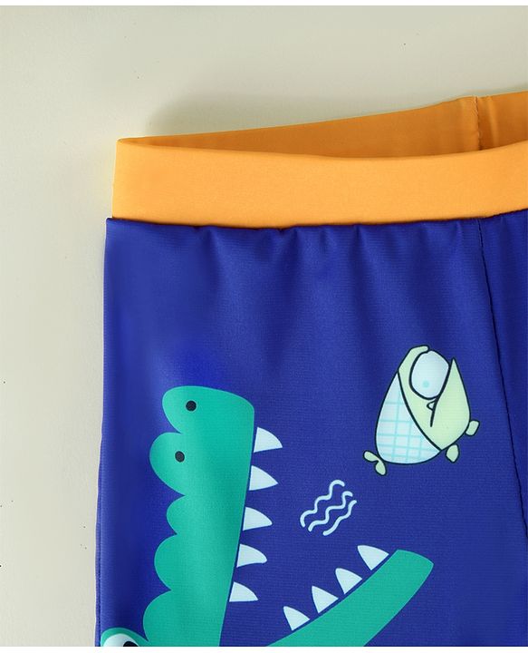 Babyhug Crocodile Printed Swimming Trunk With Cap - Blue