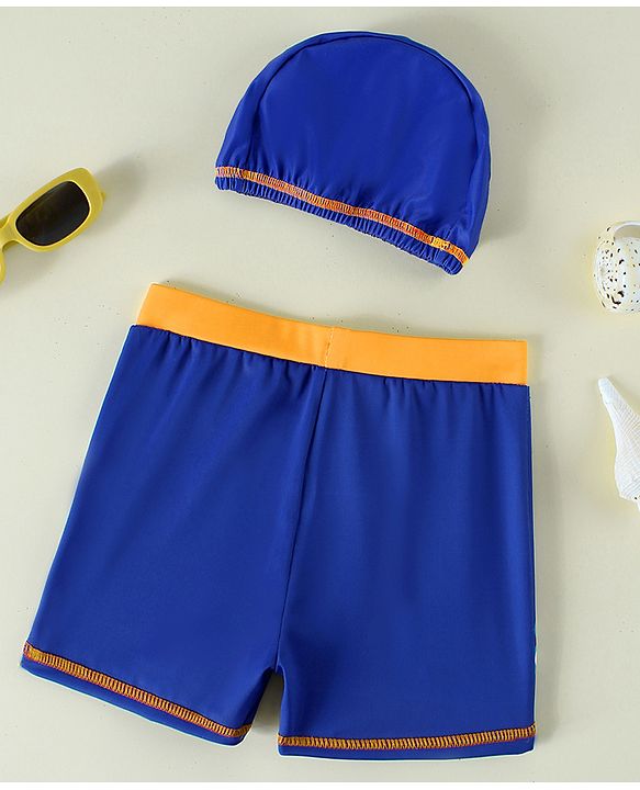 Babyhug Crocodile Printed Swimming Trunk With Cap - Blue