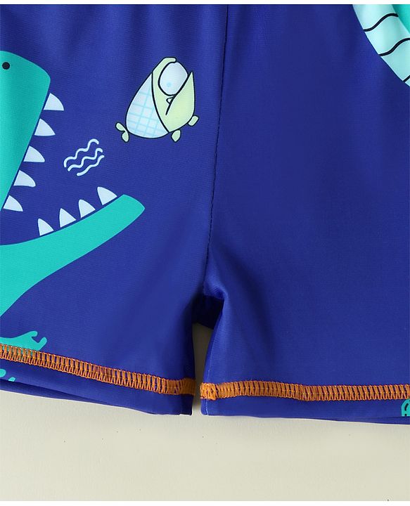 Babyhug Crocodile Printed Swimming Trunk With Cap - Blue