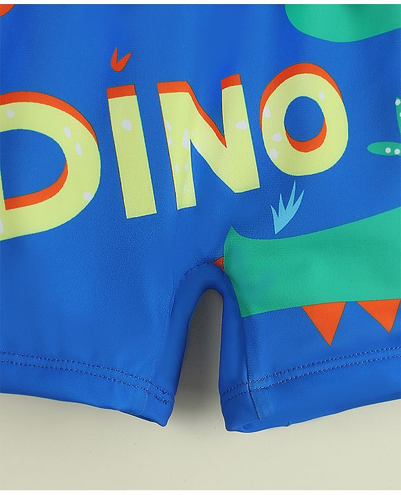 Babyhug Dino Printed Swimming Trunk With Cap - Blue