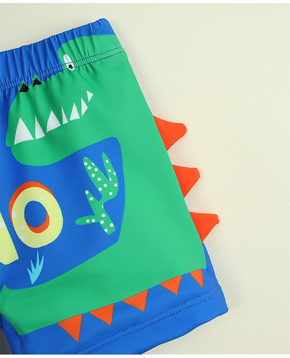 Babyhug Dino Printed Swimming Trunk With Cap - Blue