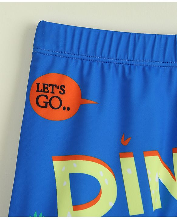 Babyhug Dino Printed Swimming Trunk With Cap - Blue
